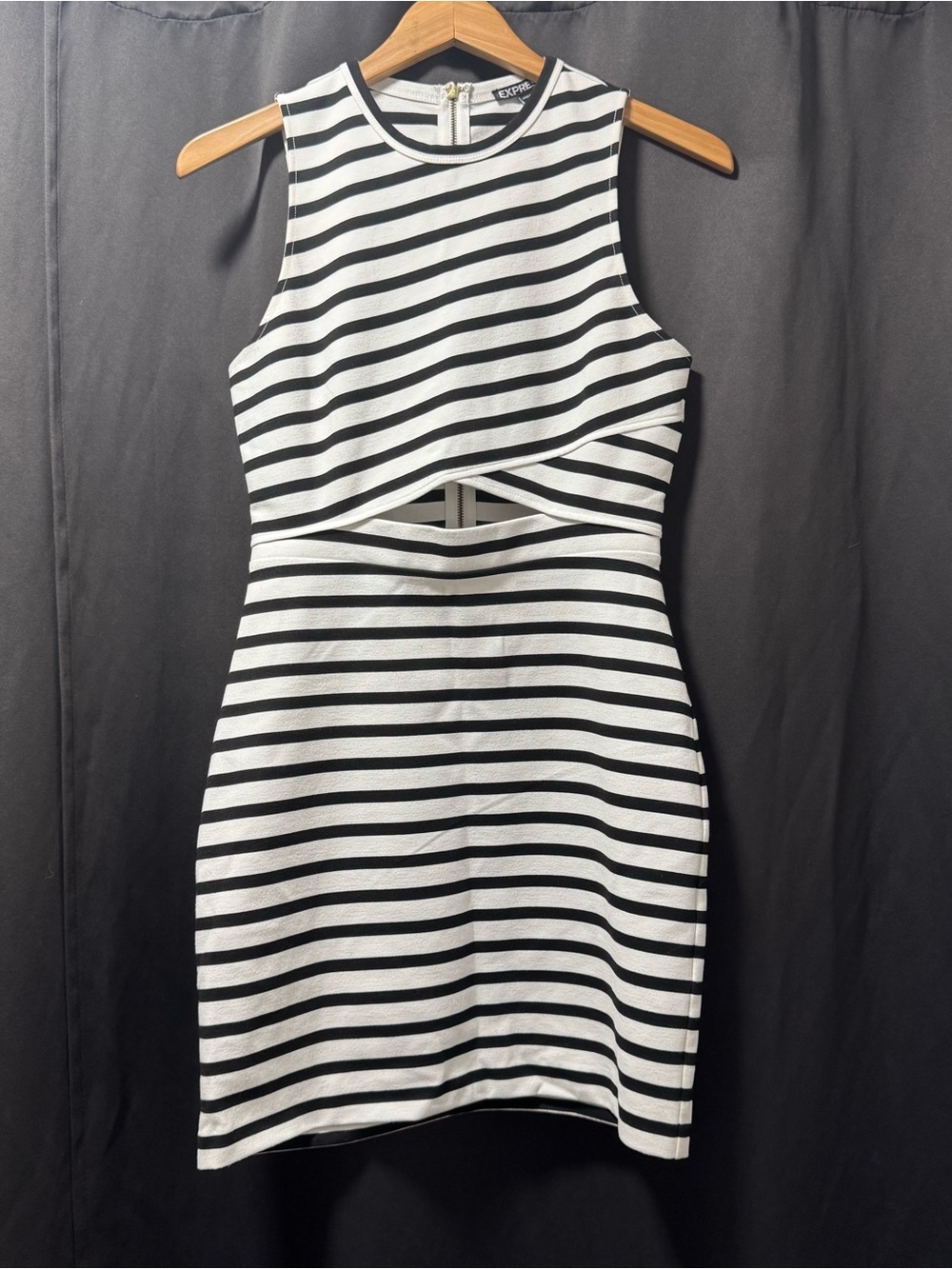 Express Black & White Striped Cutout Mini Dress